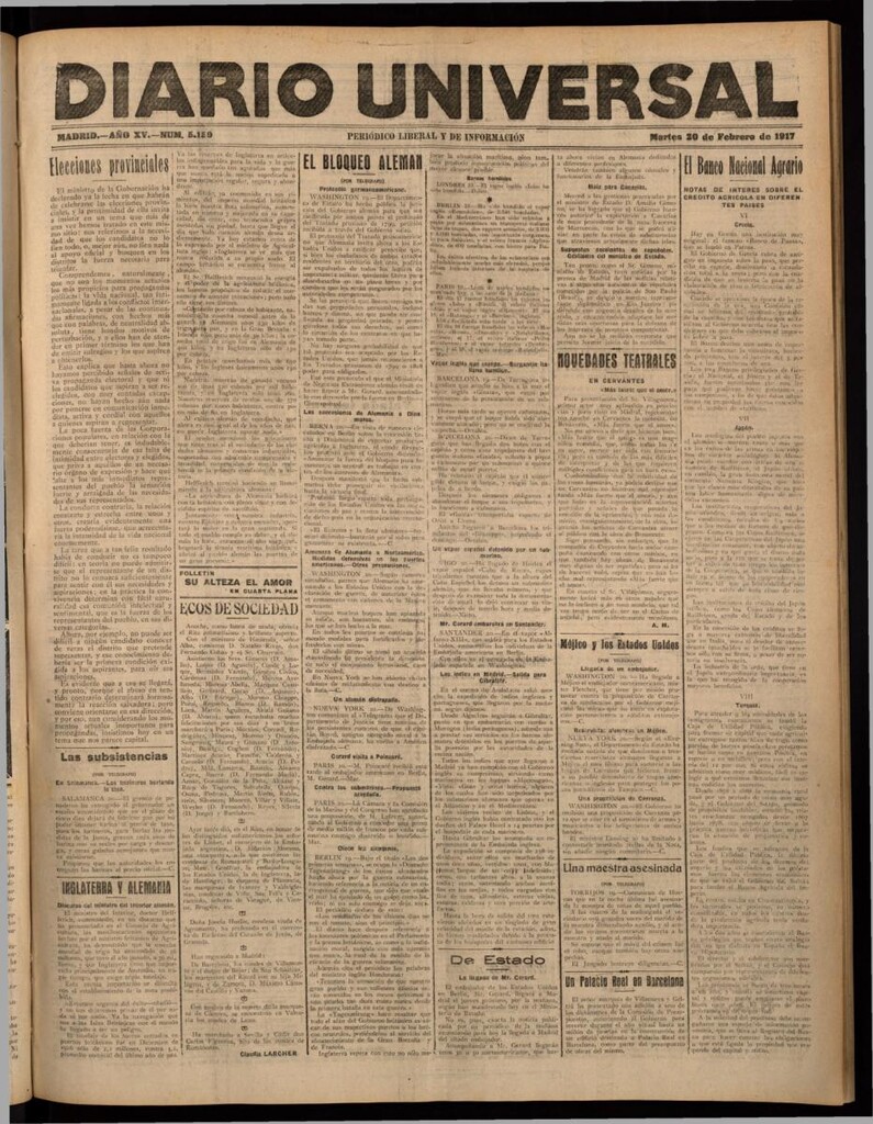 Miniatura de Diario Universal del 20 de febrero de 1917