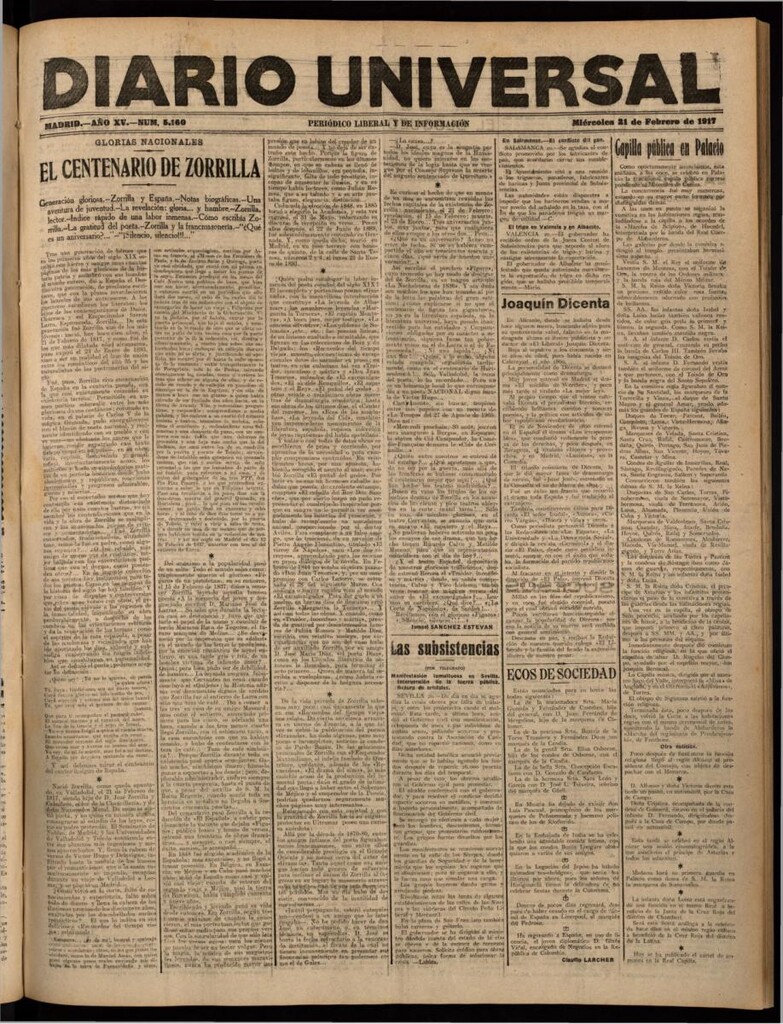 Miniatura de Diario Universal del 21 de febrero de 1917