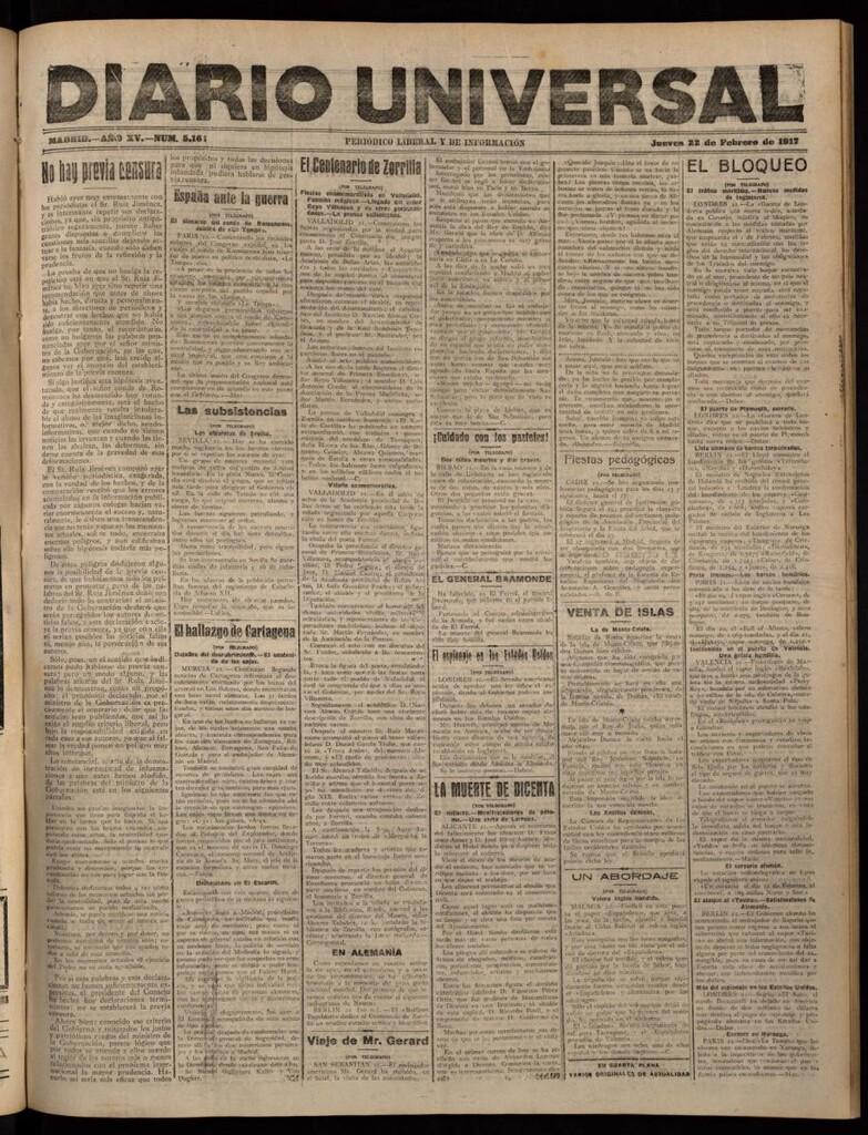 Miniatura de Diario Universal del 22 de febrero de 1917
