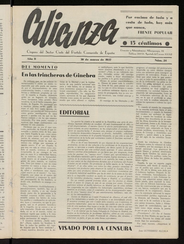 Miniatura de Alianza: semanario barriada Chamberí Partido Comunista del 30 de marzo de 1937