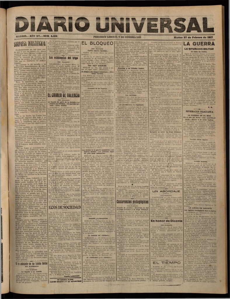 Miniatura de Diario Universal del 27 de febrero de 1917