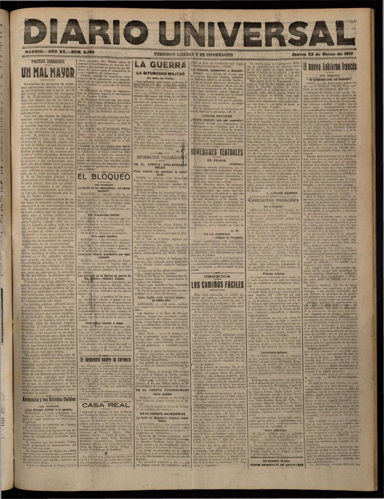 Miniatura de Diario Universal del 22 de marzo de 1917