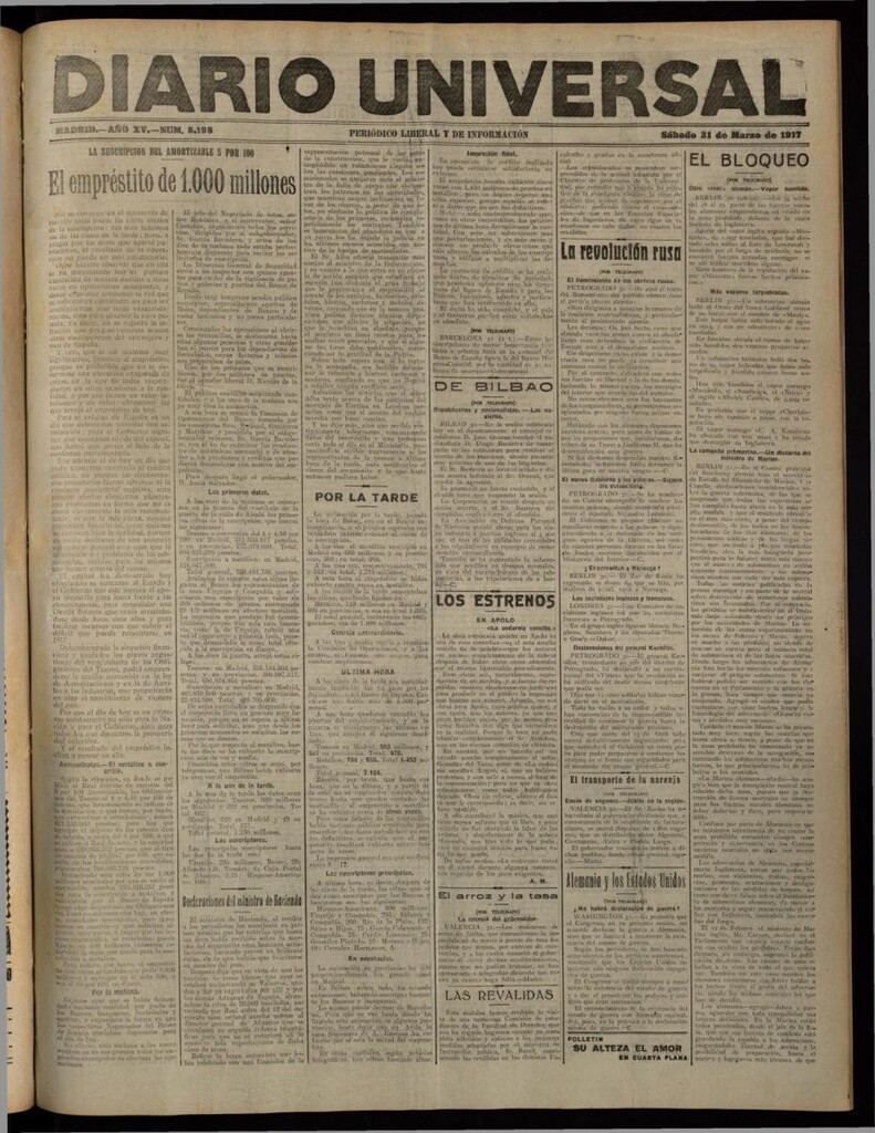 Miniatura de Diario Universal del 31 de marzo de 1917