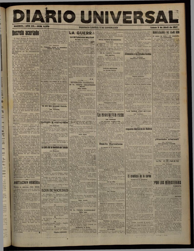 Miniatura de Diario Universal del 2 de abril de 1917