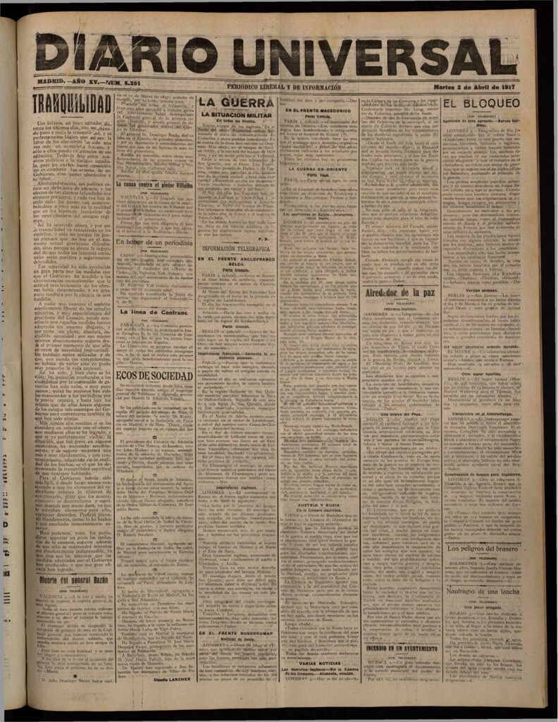 Miniatura de Diario Universal del 3 de abril de 1917