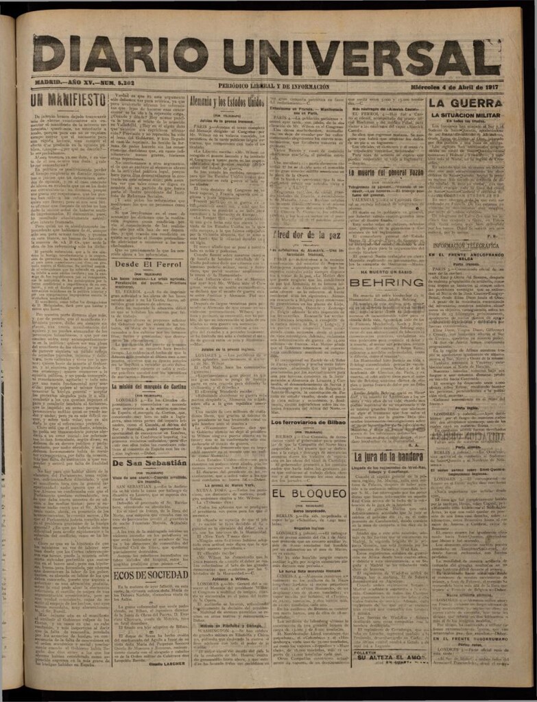 Miniatura de Diario Universal del 4 de abril de 1917