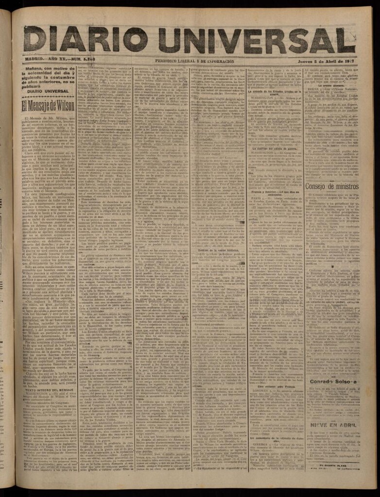 Miniatura de Diario Universal del 5 de abril de 1917
