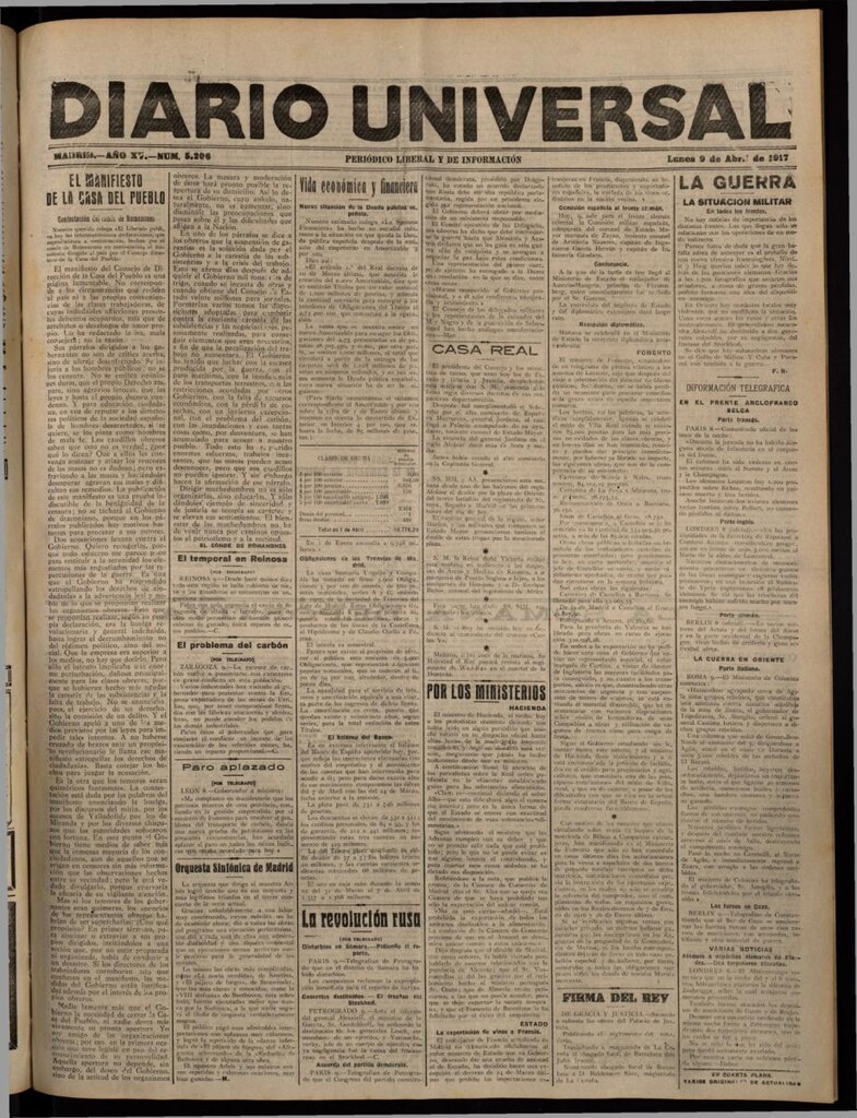Miniatura de Diario Universal del 9 de abril de 1917