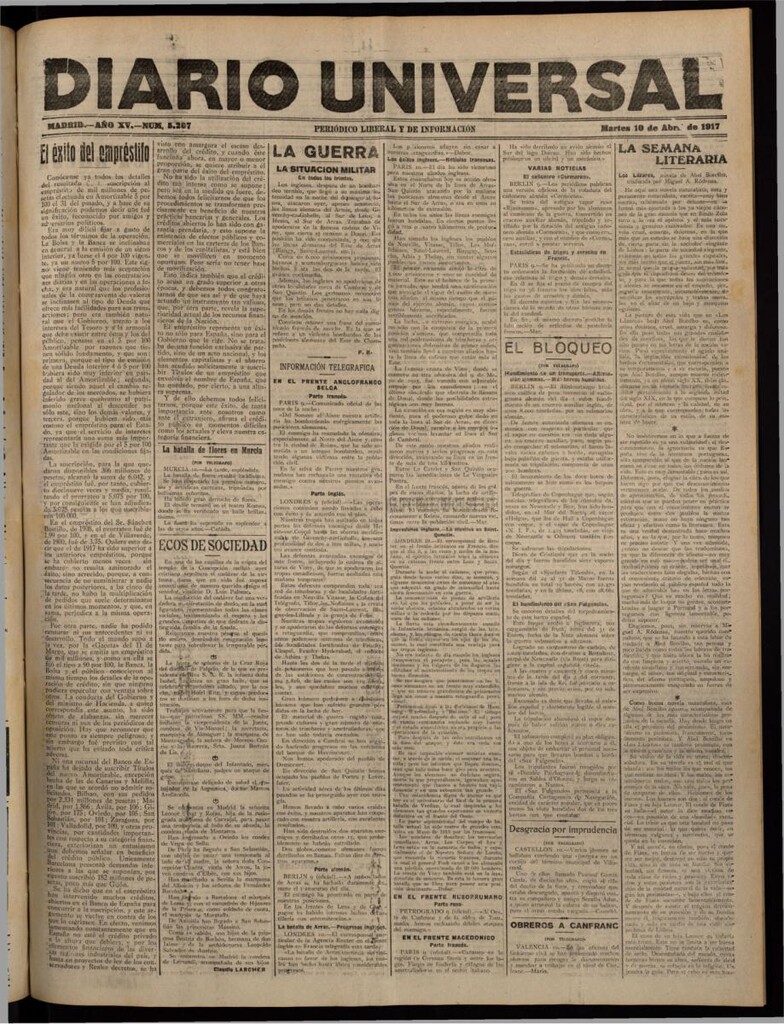 Miniatura de Diario Universal del 10 de abril de 1917