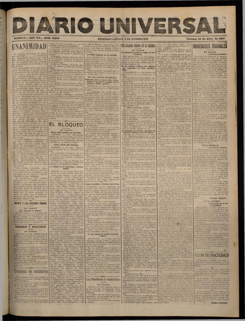 Miniatura de Diario Universal del 13 de abril de 1917