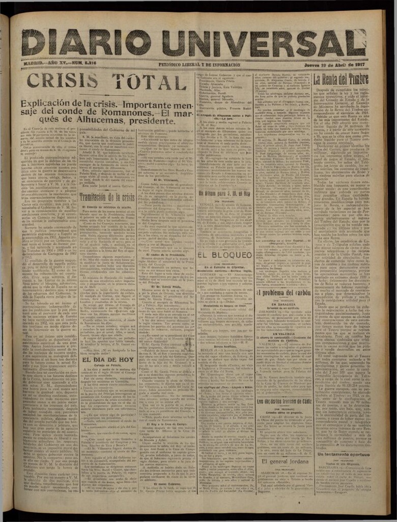 Miniatura de Diario Universal del 19 de abril de 1917
