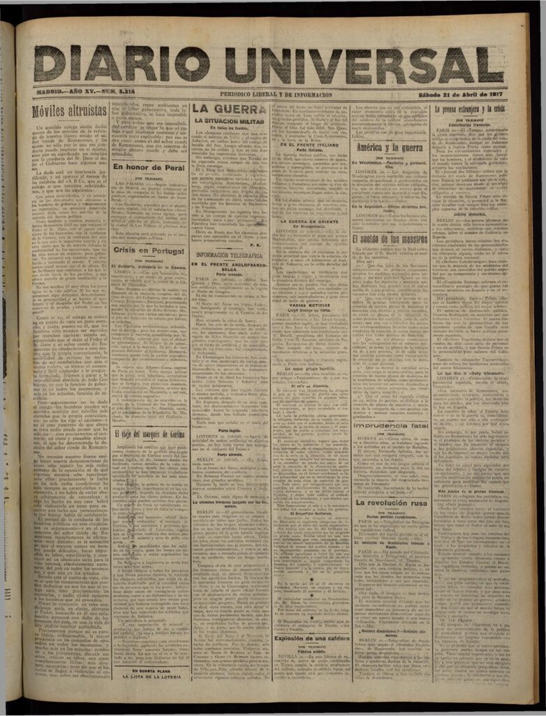 Miniatura de Diario Universal del 21 de abril de 1917