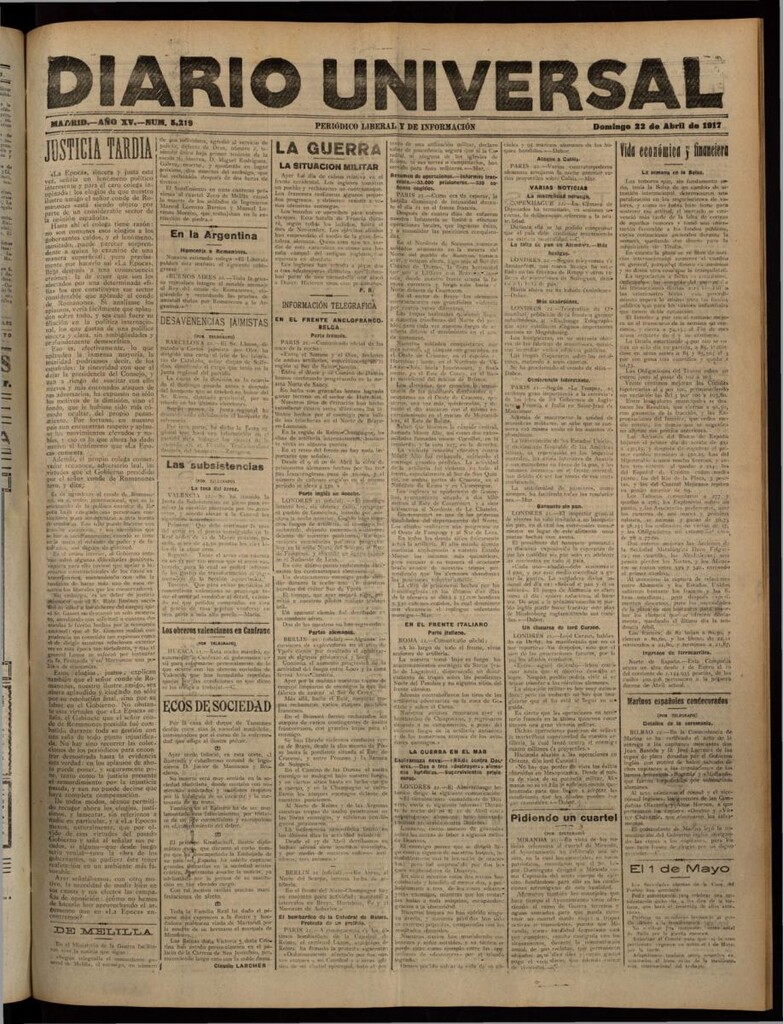 Miniatura de Diario Universal del 22 de abril de 1917
