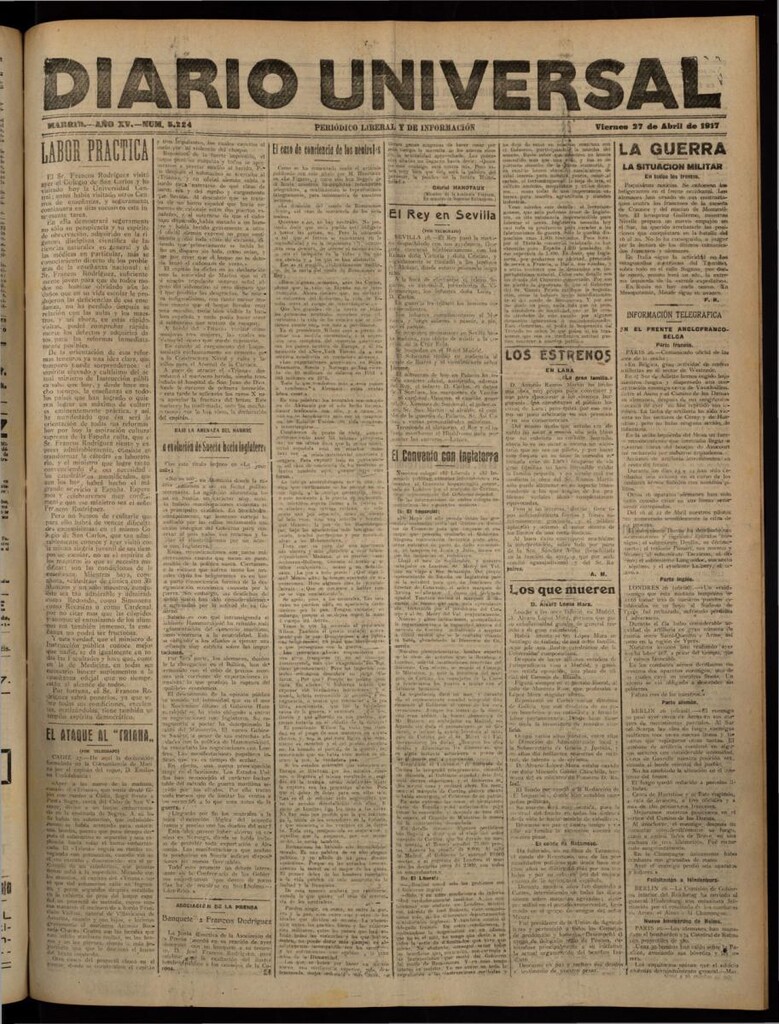 Miniatura de Diario Universal del 27 de abril de 1917