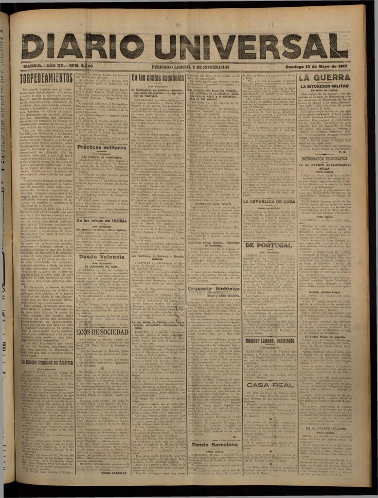 Miniatura de Diario Universal del 13 de mayo de 1917