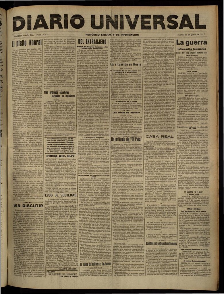 Miniatura de Diario Universal del 26 de junio de 1917