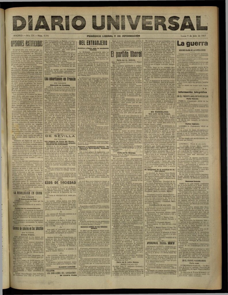 Miniatura de Diario Universal del 9 de julio de 1917