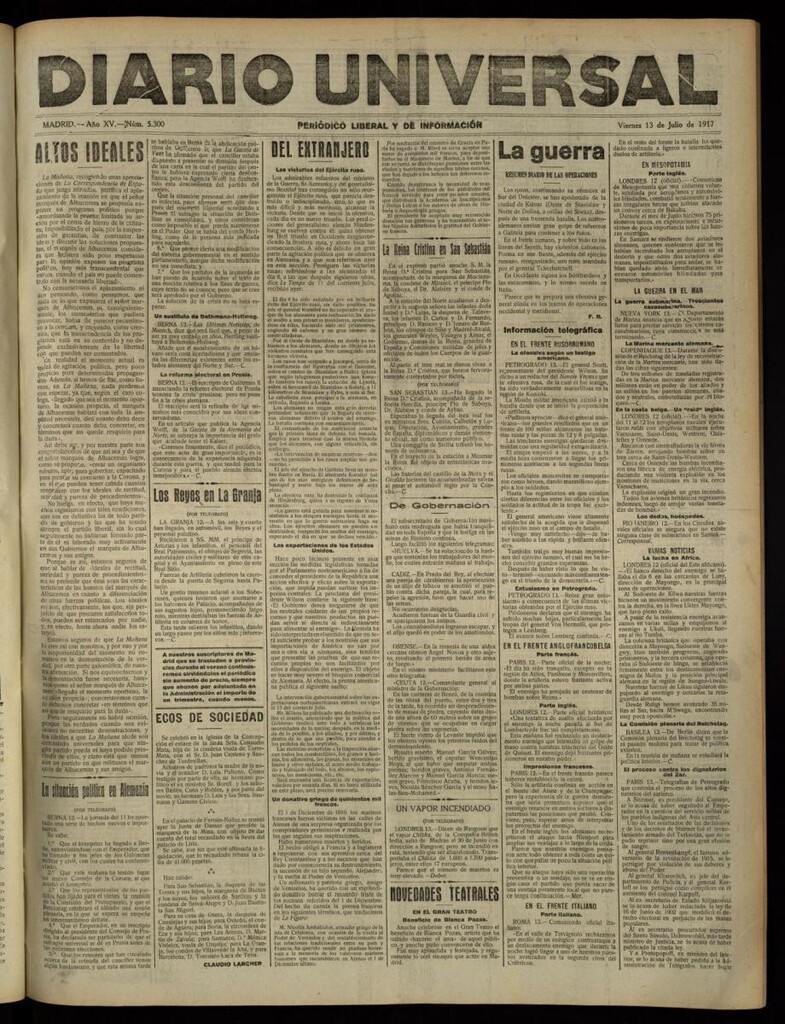 Miniatura de Diario Universal del 13 de julio de 1917