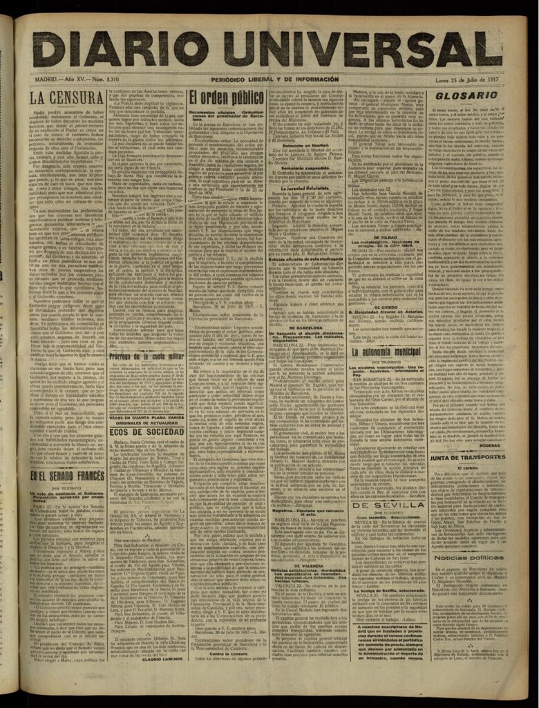 Miniatura de Diario Universal del 23 de julio de 1917