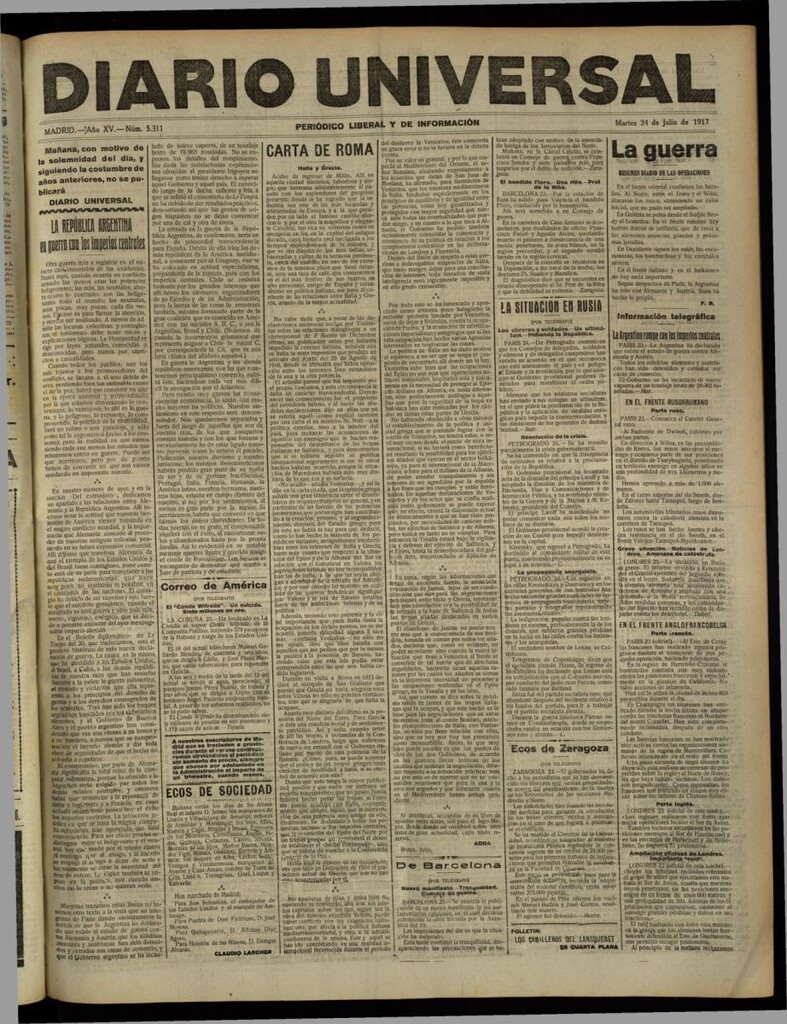 Miniatura de Diario Universal del 24 de julio de 1917