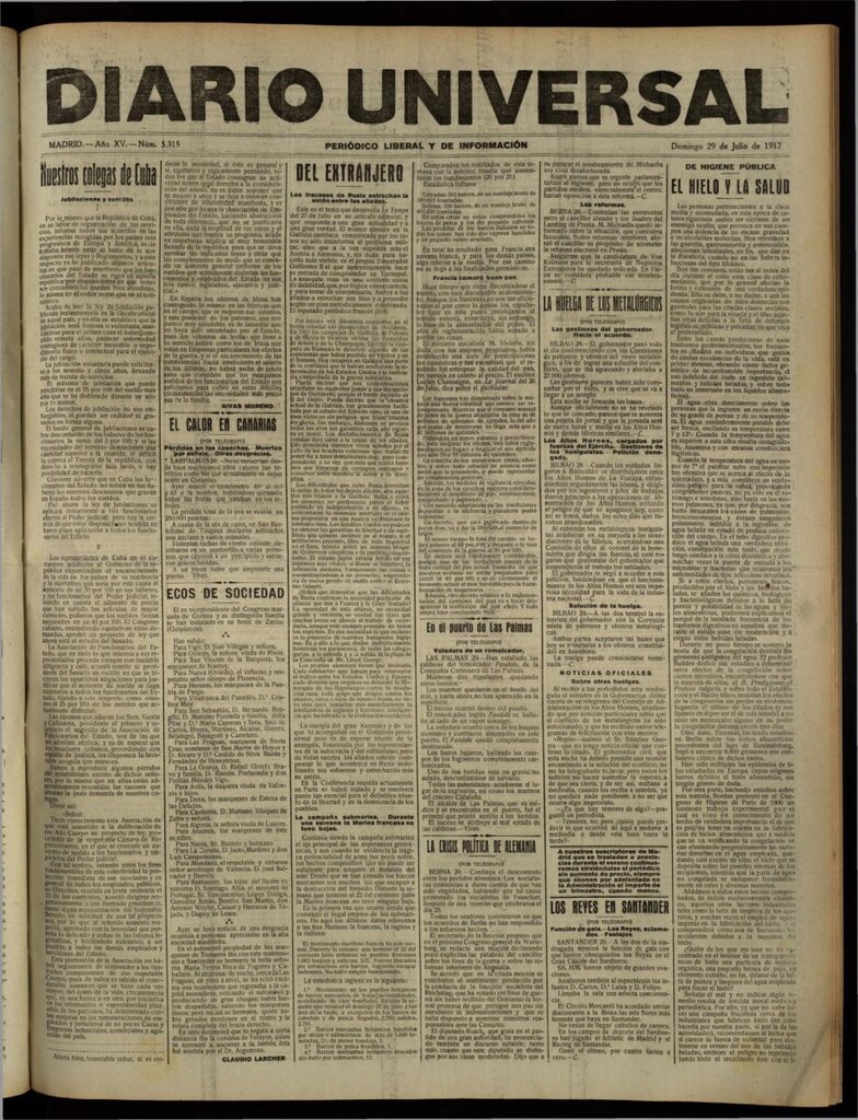 Miniatura de Diario Universal del 29 de julio de 1917