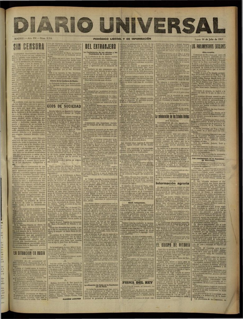 Miniatura de Diario Universal del 30 de julio de 1917