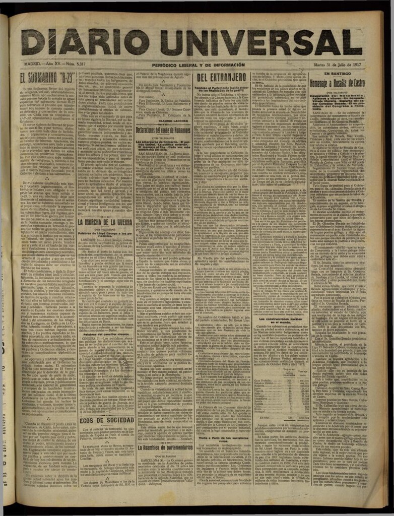 Miniatura de Diario Universal del 31 de julio de 1917