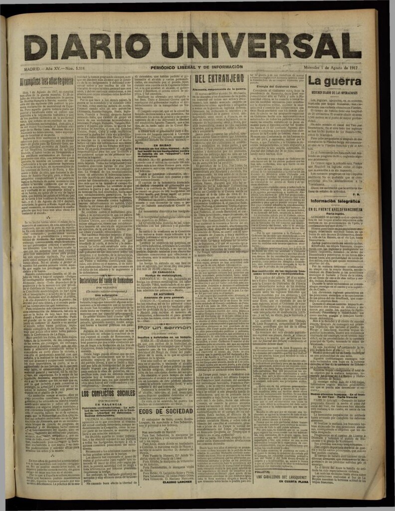 Miniatura de Diario Universal del 1 de agosto de 1917