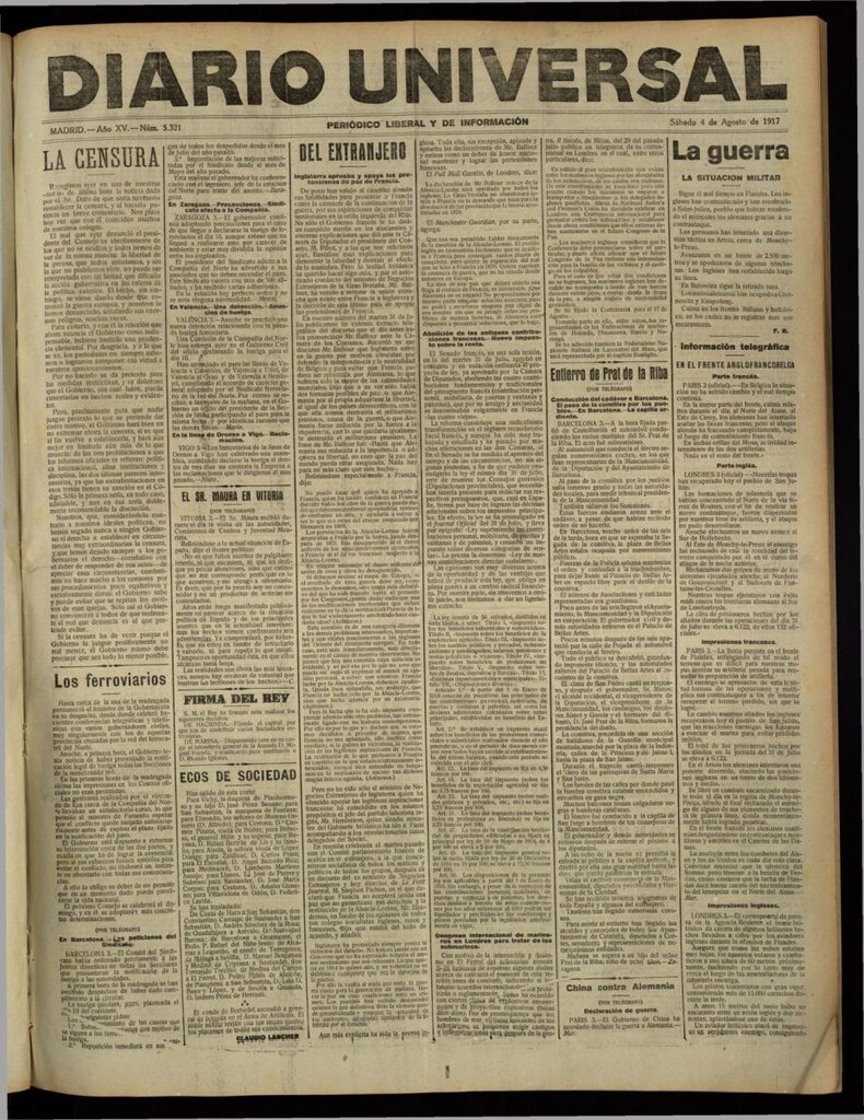 Miniatura de Diario Universal del 4 de agosto de 1917