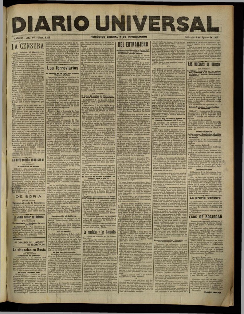 Miniatura de Diario Universal del 8 de agosto de 1917