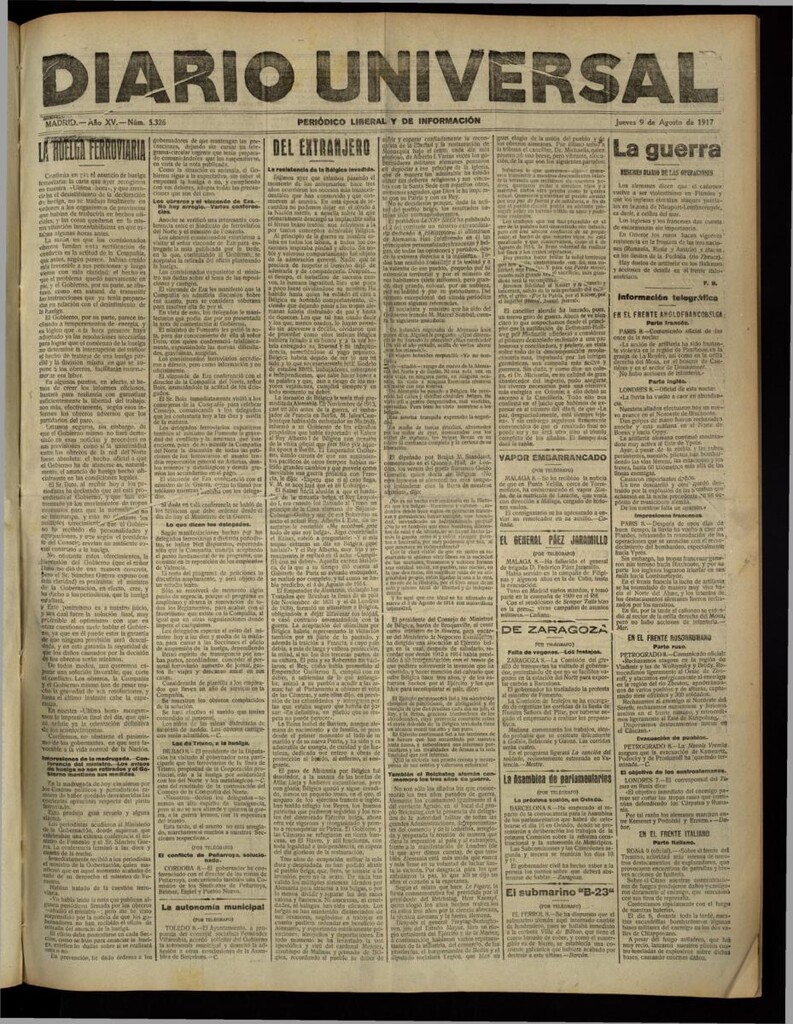 Miniatura de Diario Universal del 9 de agosto de 1917