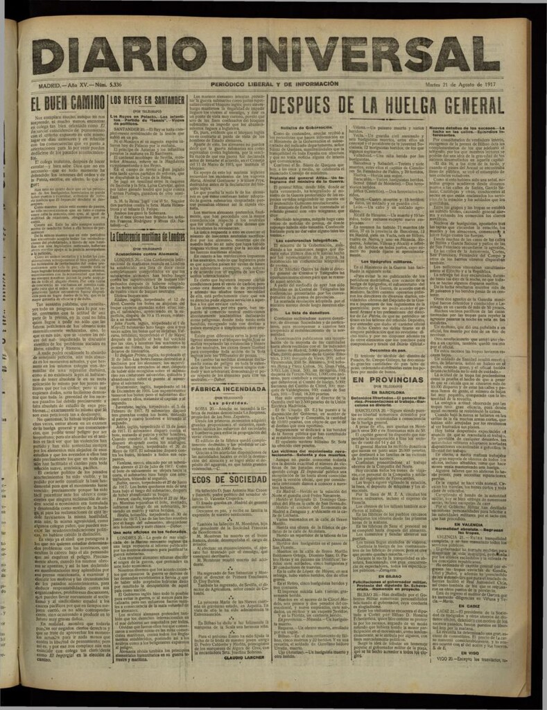 Miniatura de Diario Universal del 21 de agosto de 1917