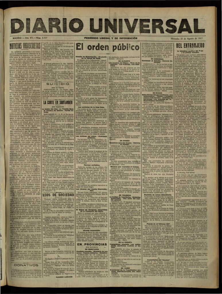 Miniatura de Diario Universal del 22 de agosto de 1917
