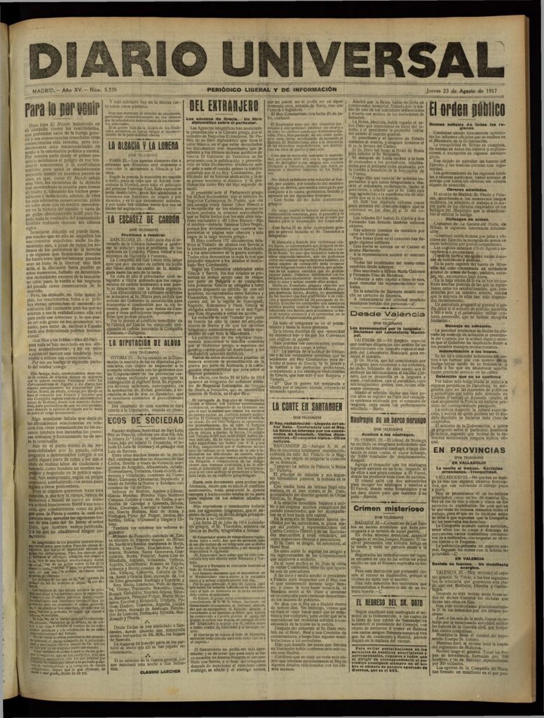 Miniatura de Diario Universal del 23 de agosto de 1917
