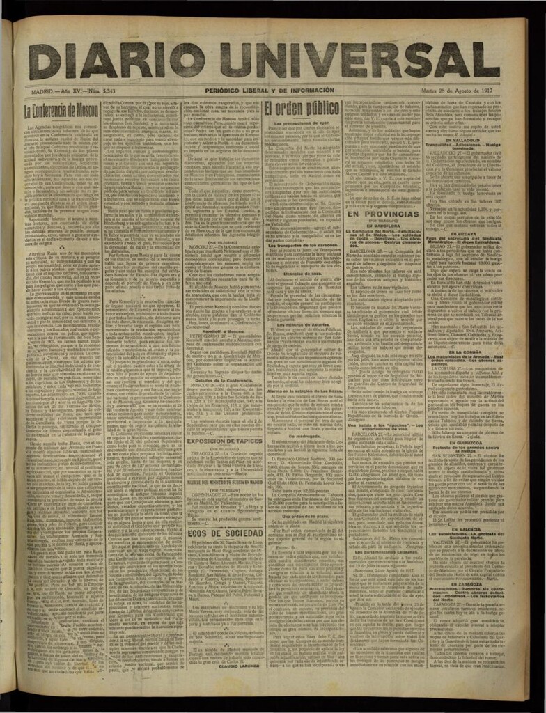 Miniatura de Diario Universal del 28 de agosto de 1917