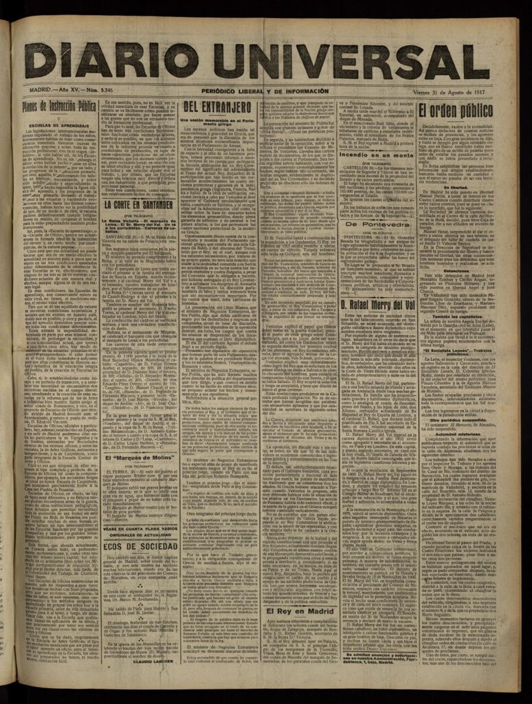 Miniatura de Diario Universal del 31 de agosto de 1917