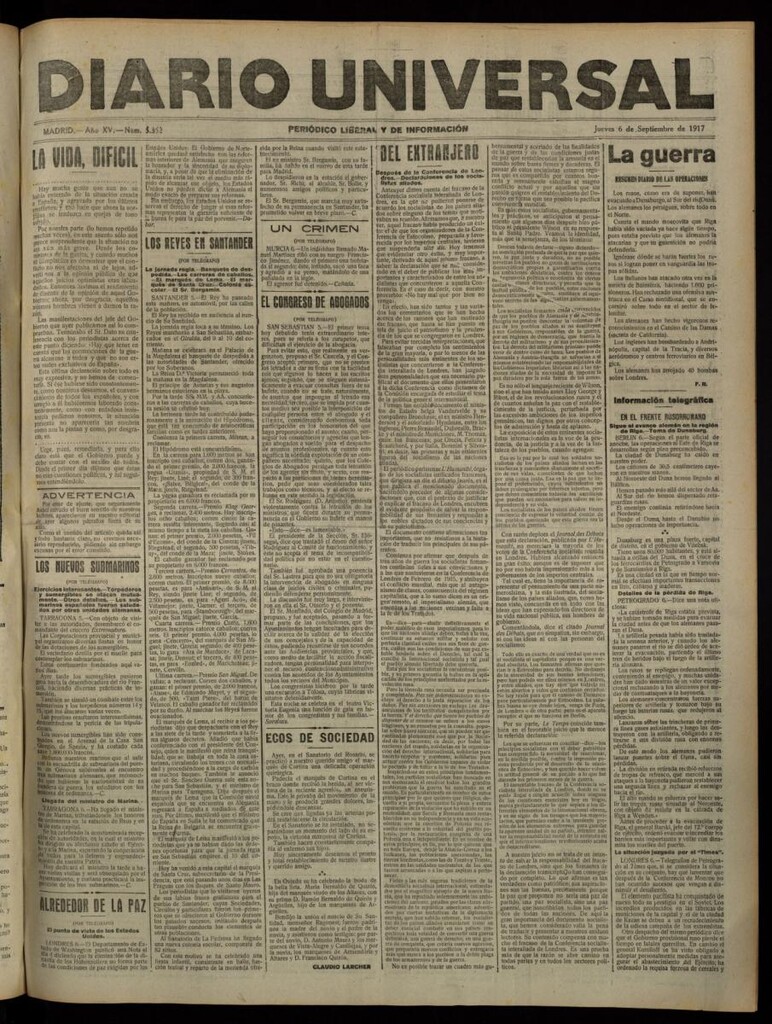 Miniatura de Diario Universal del 6 de septiembre de 1917