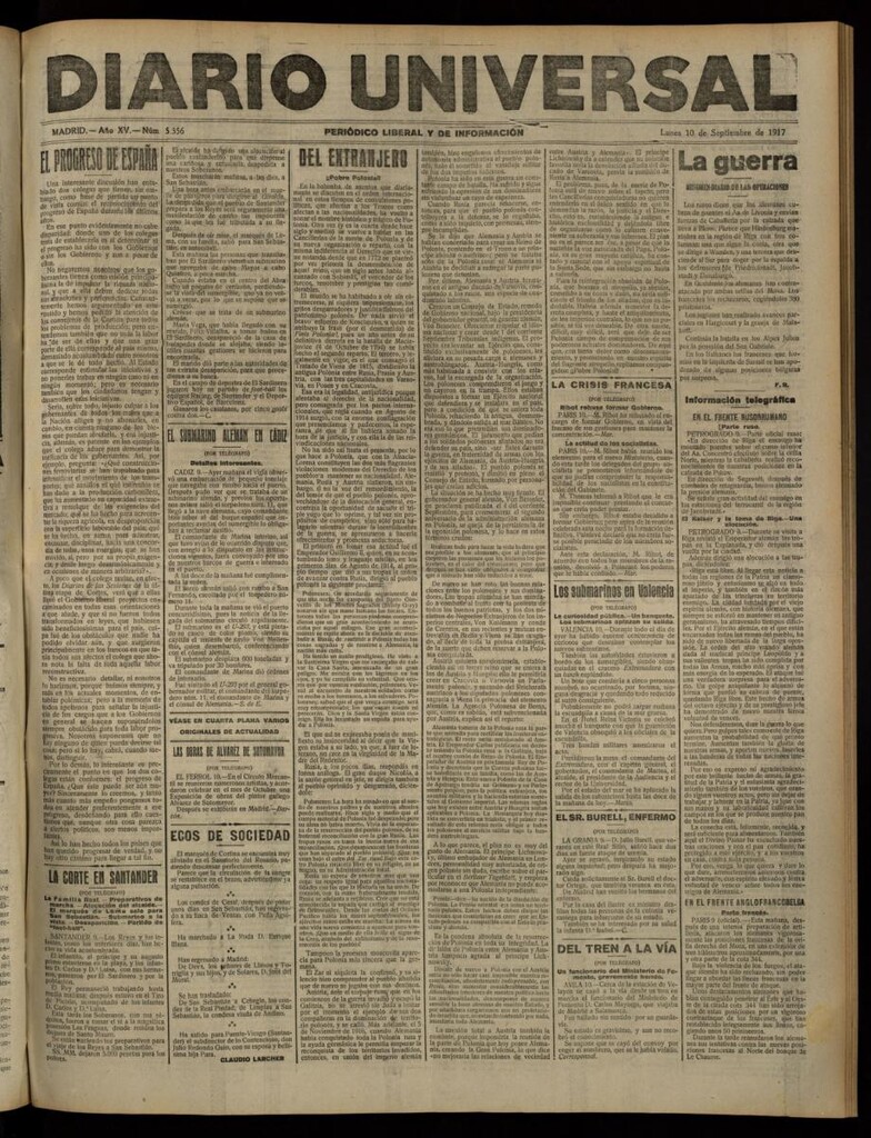 Miniatura de Diario Universal del 10 de septiembre de 1917
