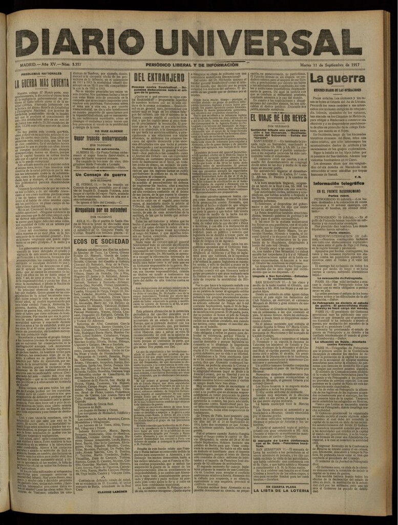 Miniatura de Diario Universal del 11 de septiembre de 1917