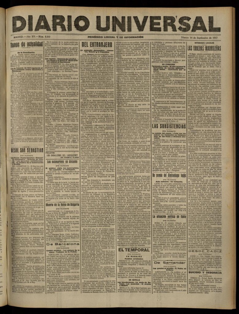 Miniatura de Diario Universal del 14 de septiembre de 1917