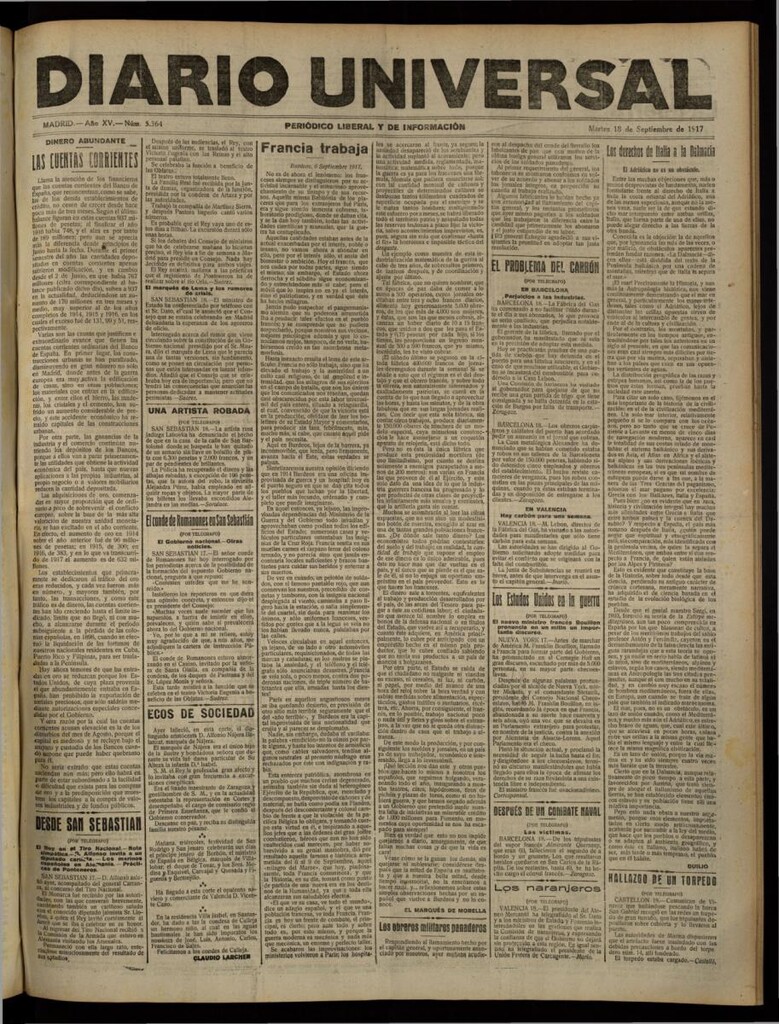 Miniatura de Diario Universal del 18 de septiembre de 1917