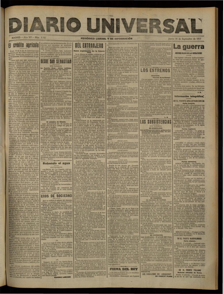 Miniatura de Diario Universal del 20 de septiembre de 1917