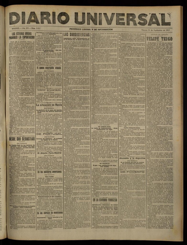 Miniatura de Diario Universal del 21 de septiembre de 1917