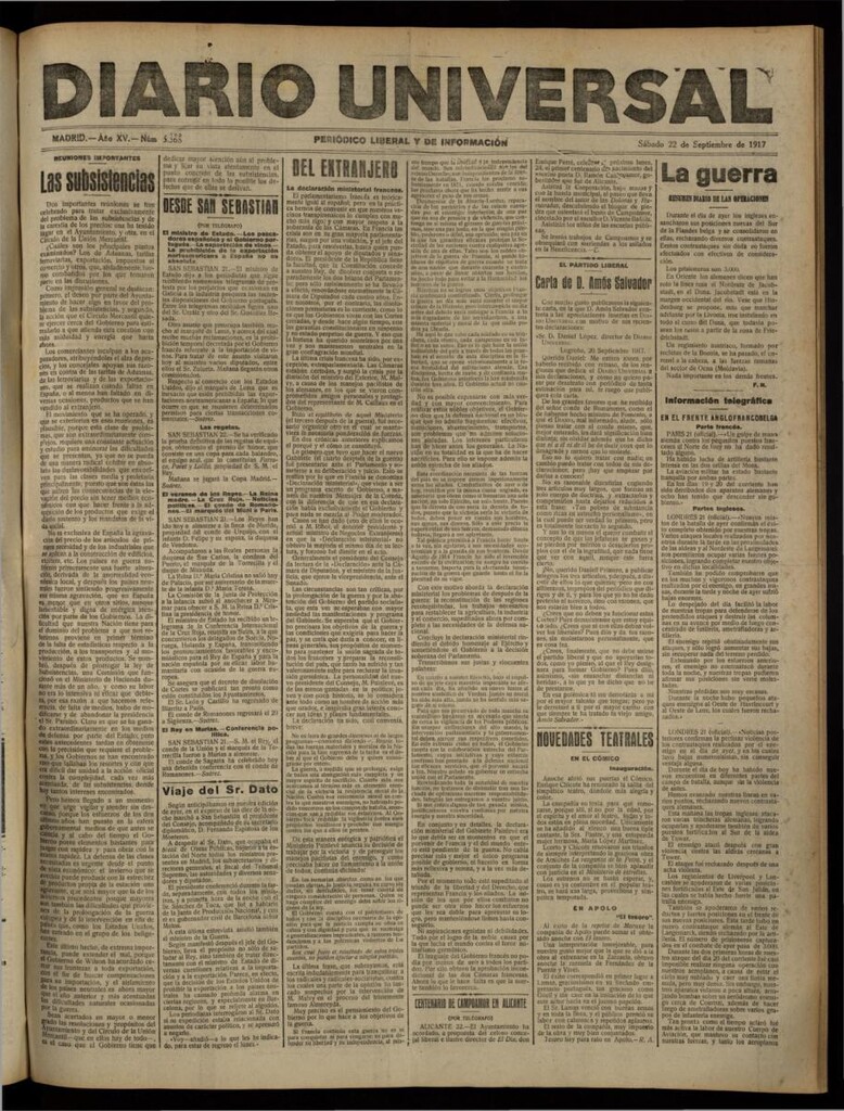 Miniatura de Diario Universal del 22 de septiembre de 1917