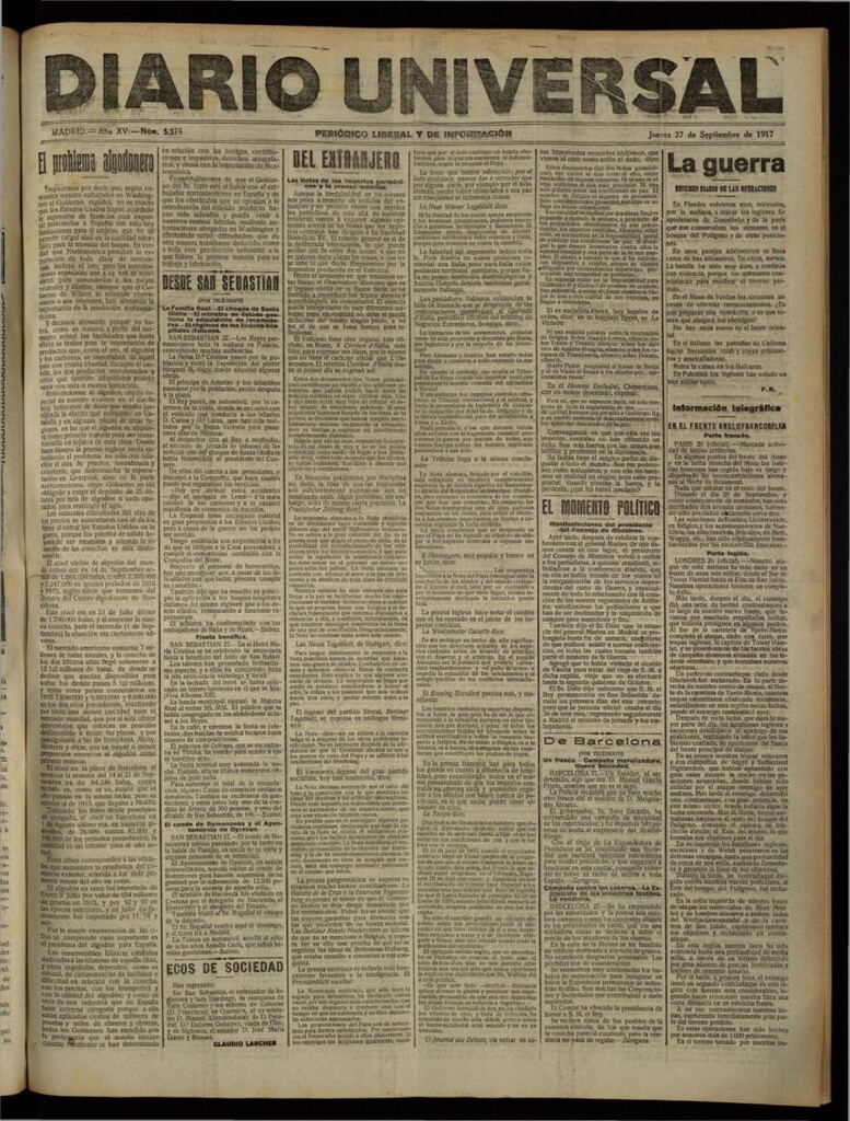 Miniatura de Diario Universal del 27 de septiembre de 1917