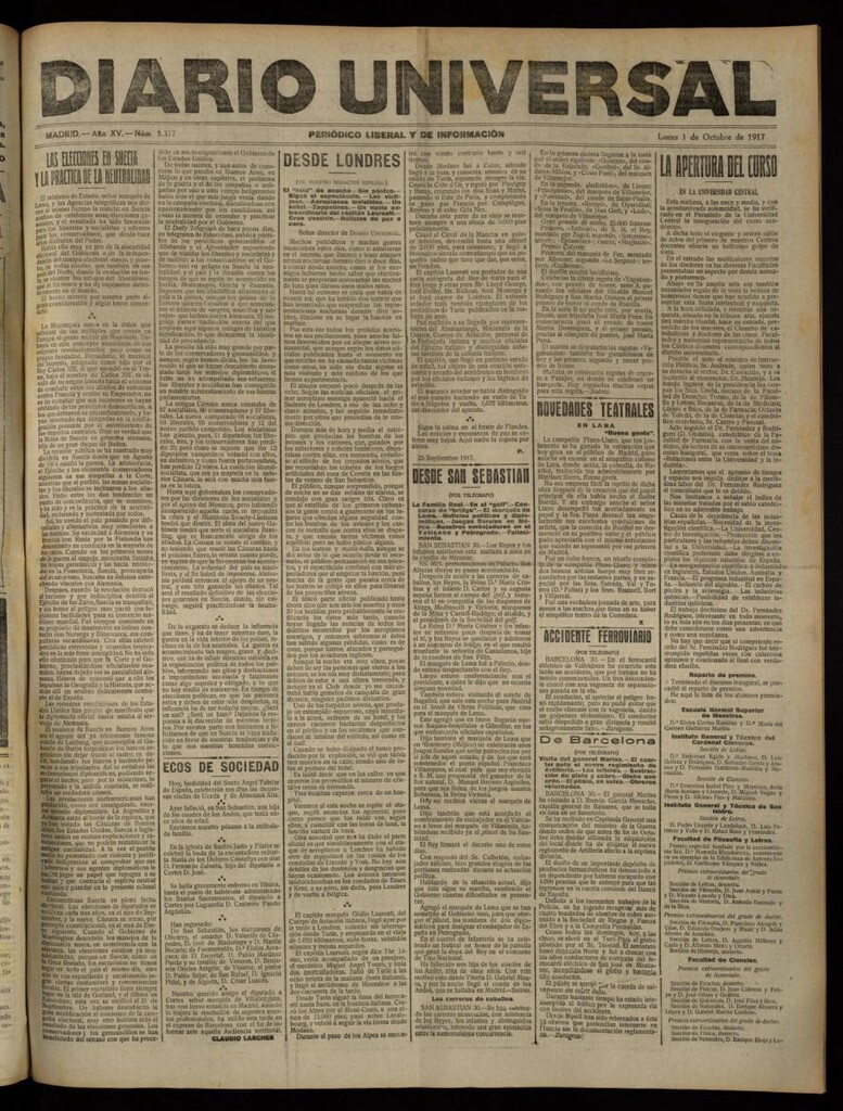 Miniatura de Diario Universal del 1 de octubre de 1917