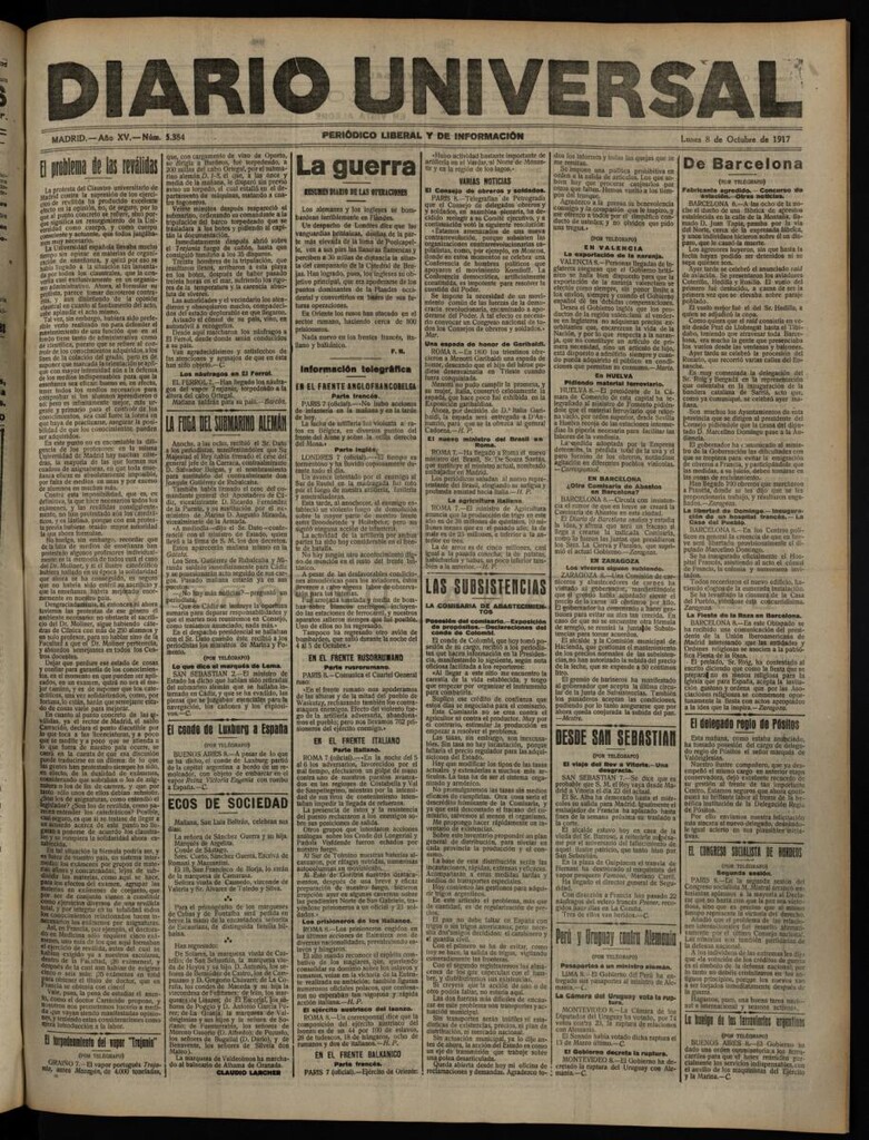 Miniatura de Diario Universal del 8 de octubre de 1917