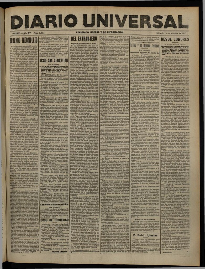 Miniatura de Diario Universal del 10 de octubre de 1917