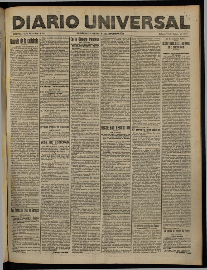 Miniatura de Diario Universal del 13 de octubre de 1917