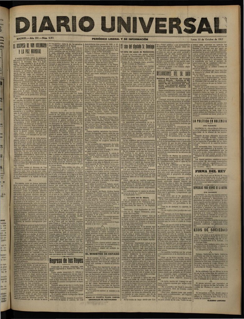 Miniatura de Diario Universal del 15 de octubre de 1917